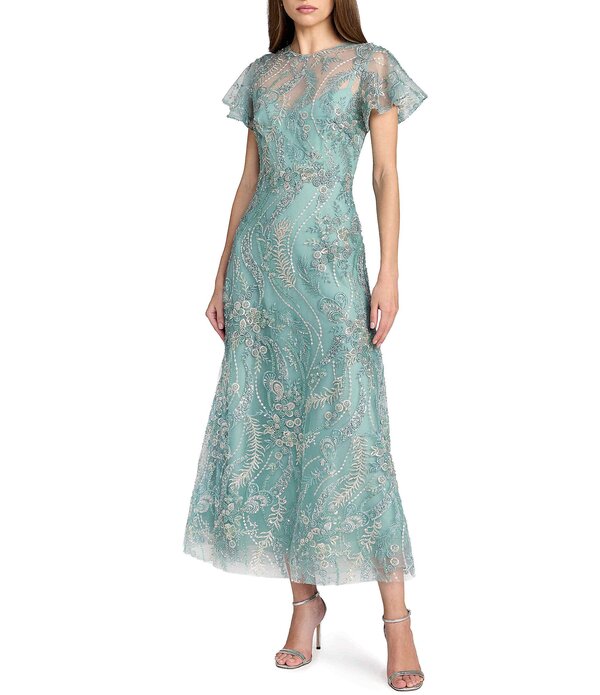 マックダガル レディース トップス 衣装 御花柄 刺しゅう アンクル 御花 Mac Duggal Floral Embroidered Flutter Sleeve Ankle Dresseafoam
