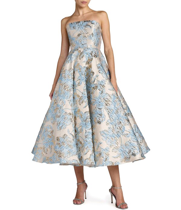 マックダガル レディース トップス 衣装 MIDI ストラップレス Mac Duggal Brocade Strapless Midi Dress With Pockets Powder Blue 青色