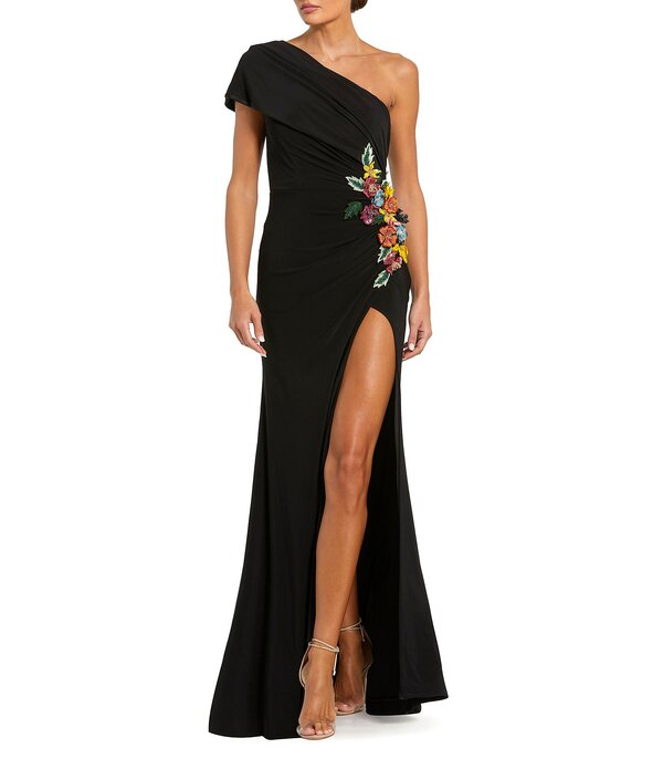 マックダガル レディース トップス 衣装 プルオーバー Mac Duggal One Shoulder Beaded Jersey Gown Black 黒いこと