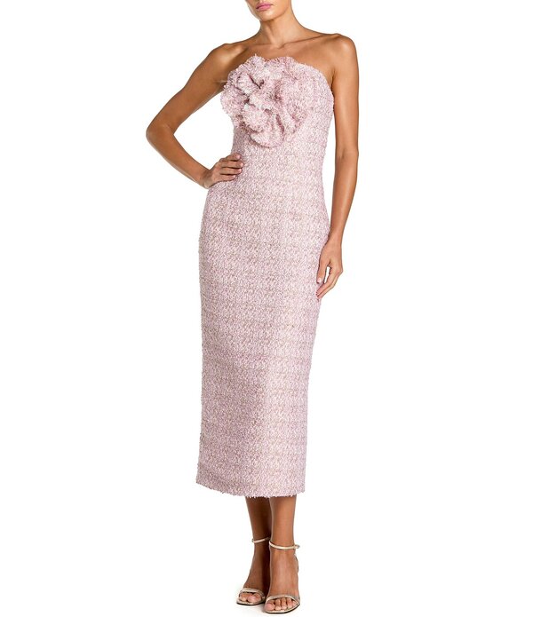 マックダガル レディース トップス 衣装 MIDI ストラップレス Mac Duggal Boucle Strapless Midi Dress With 3D Flower Lilac 紫はしどい