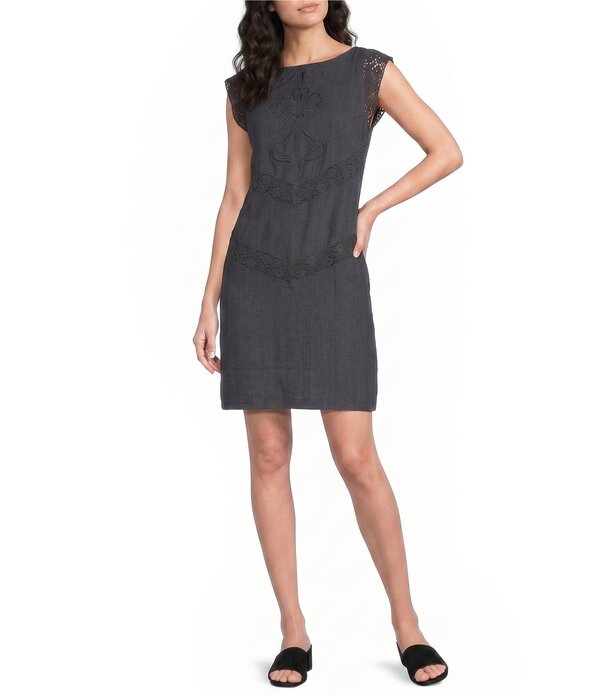ラッキーブランド レディース トップス 衣装 旗がしら Lucky Brand Schiffli Round Neck Cap Sleeve Shift Dress Ombre Blue 青色