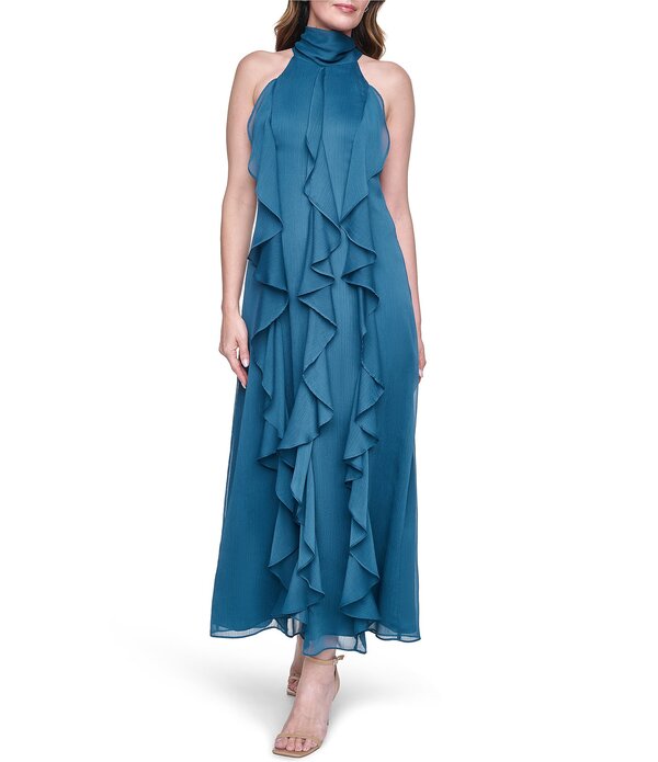 エリザジェイ レディース トップス 衣裳 シフォン フラウンス マキシ ホルター Eliza J Halter Chiffon Cascading Ruffle Maxi Dress Teal ティール