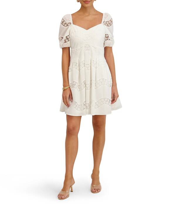ケンジー レディース トップス 衣装 刺しゅう スピード競技 Kensie Sweetheart Neck Short Sleevembroidered Lace Inset Baby Doll Dress White 白いこと