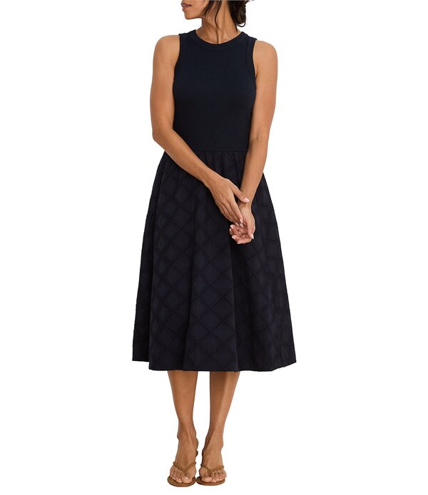 ニックアンドゾー レディース トップス 衣裳 MIDI NIC + ZOE Sofia Mixed-Mediamond Eyelet Fit \u0026 Flare Midi Dress Dark Indigo インディゴ