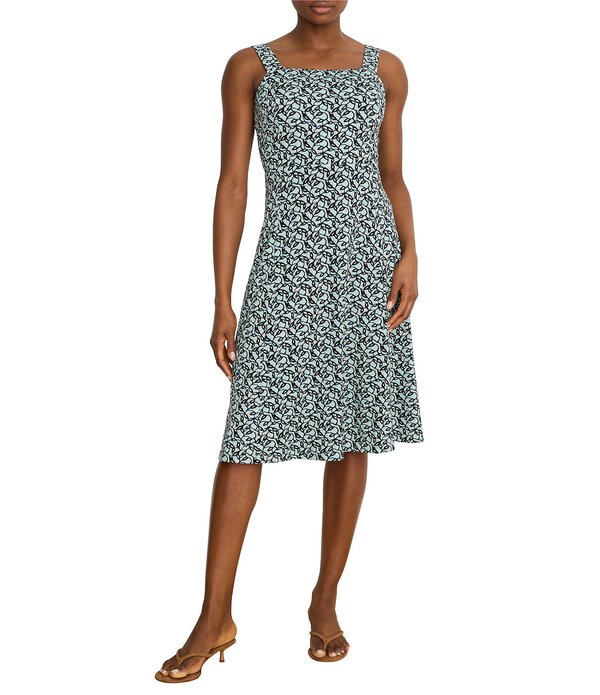 ニックアンドゾー レディース トップス 衣裳 A 伝達ルート 刷り上げる ノースリーブ 編み物 NIC + ZOEmma Knit Vines Print Square Neck Sleeveless A-Line Dress Aqua Multi アクア