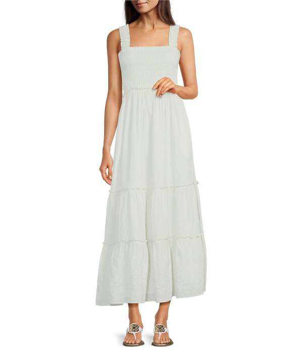【貨物輸送無料】 リリーピュリッツァー レディース 衣裳 トップス Hadly Contrast Oxford Stripe Square Neck Sleeveless Smocked Bodice Tiered Skirt Maxi Dress Pistachio/Conch Shell Pink