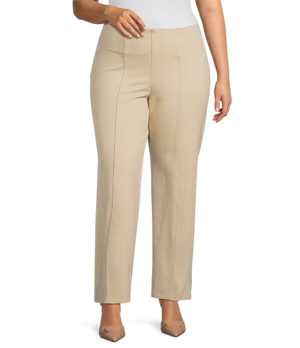 インベストメンツ レディース ボトムス 心地好いズボン下 つけ加える大きさ 編み物 Slim Factor by Investments Plusize Stretch Ponte Knit No Waist Slim Straight Pants Humus