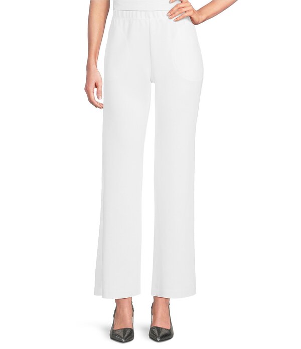 アイシーコレクション レディース ボトムス 心地よいズボン下 ワイドレッグ アンクル 編み物 ICollection Knit Elastic Waist Coordinating Wide Leg Pull-On Coordinating Ankle Pants White 白いこと