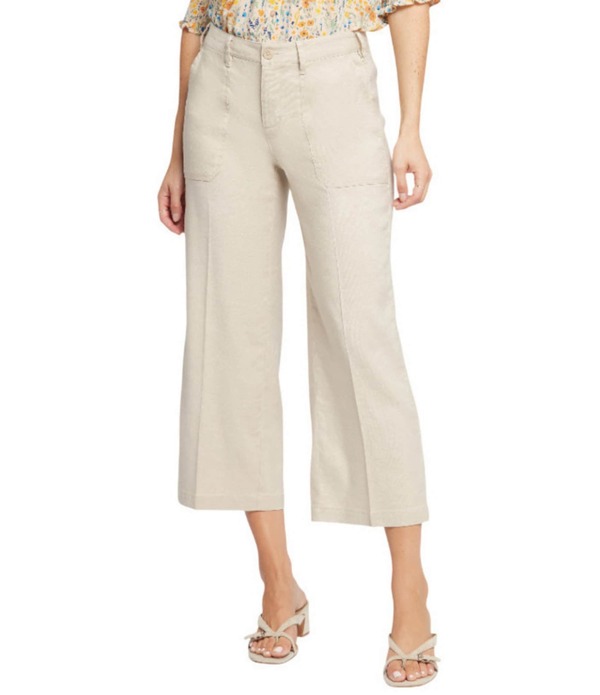 エヌワイディージェイ レディース ボトムス 心地よいズボン下 ワイドレッグ プチ 旗がしら リネン NYDJ Petite Size Stretch Linen Blend High Rise Wide Leg Cargo Capri Pants Feather