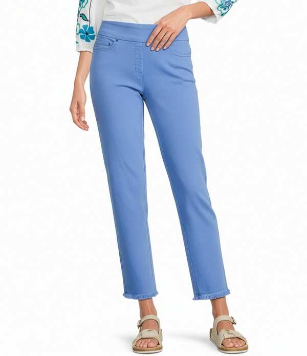 マルチプルズ レディース ボトムス 心地好いズボン下 引っ切り無い アンクル フリンジ Multiplesolid Garment Dyed Straight Leg Fringe Hem Pull-On Ankle Pants French Blue 青碧