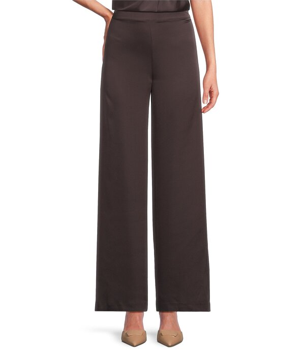 アレックスマリー レディース ボトムス 心地よいズボン下 ワイドレッグ 繻子 Alex Marie Kristen Stretch Satin Flat Front Fullength Wide Leg Pants Espresso