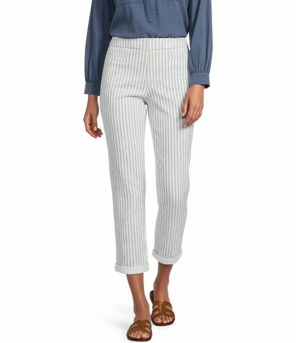 酉の方角刎ね上がる レディース ボトムス 心地好いズボン下 Westbound Herringbone Striped High Rise Cropants Blue Herringbone 青み