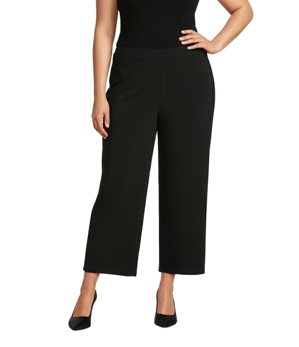 インベストメンツ レディース ボトムス 心地好いズボン下 ワイドレッグ つけ加える大きさ Investments Plusize Soft Separates Elastic Waist Wide Leg Pull-On Cropants Black 黒いこと