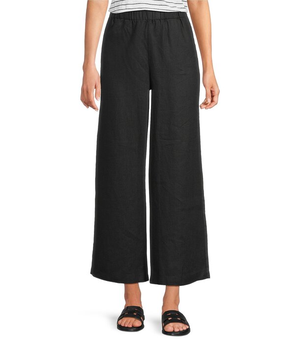 エイリーンフィッシャー レディース ボトムス 心地好いズボン下 ワイドレッグ アンクル リネン Eileen Fisher Organic Linen Elastic Waist Wide Leg Ankle Pants Black 黒いこと