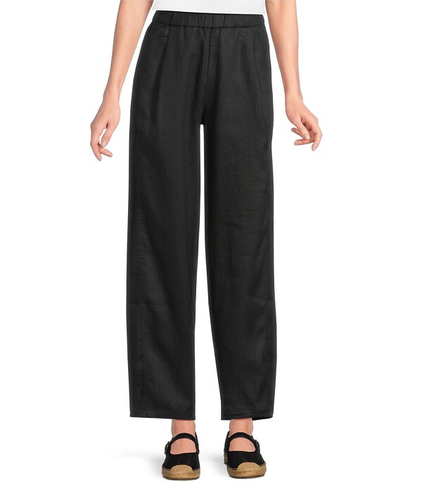 エイリーンフィッシャー レディース ボトムス 心地好いズボン下 引っ切り無い 筋目 アンクル リネン Eileen Fisher Organic Linen Pleated Lantern Straight Leg Ankle Pants Black 黒いこと