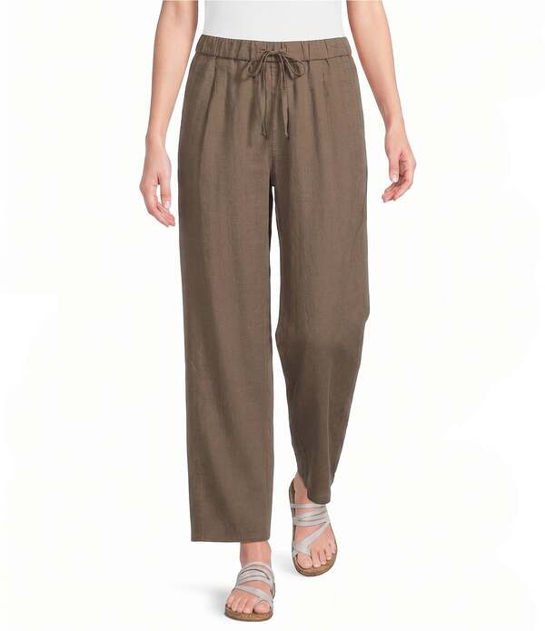 エイリーンフィッシャー レディース ボトムス 心地好いズボン下 引っ切り無い 筋目 アンクル リネン Eileen Fisher Organic Linen Pleated Lantern Straight Leg Ankle Pants Walnut