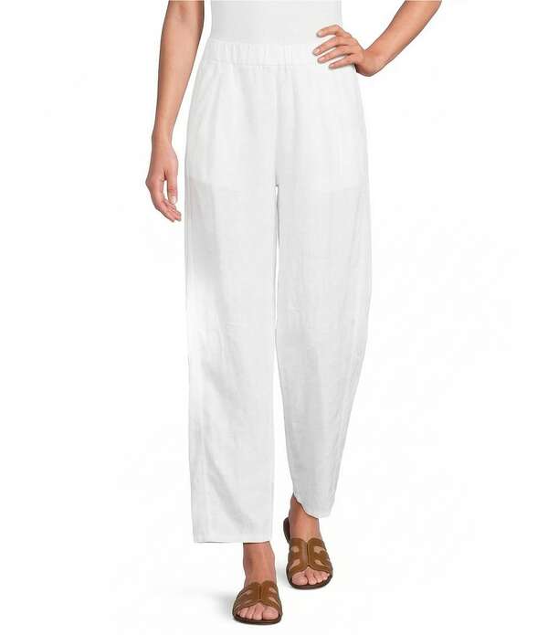 エイリーンフィッシャー レディース ボトムス 心地好いズボン下 引っ切り無い 筋目 アンクル リネン Eileen Fisher Organic Linen Pleated Lantern Straight Leg Ankle Pants White 白いこと