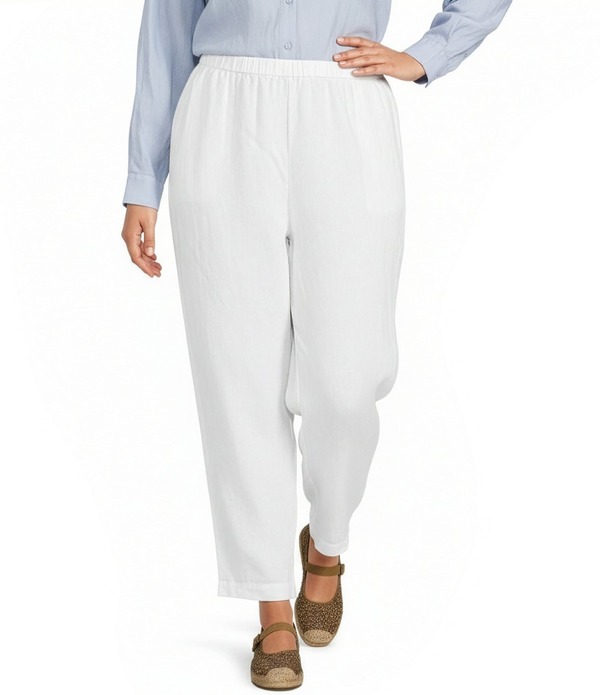 エイリーンフィッシャー レディース ボトムス 心地好いズボン下 つけ加える大きさ アンクル リネン Eileen Fisher Plusize Organic Linen High Waisted Tapered Ankle Pants White 白いこと