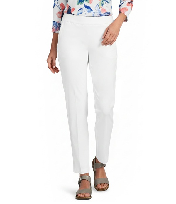 アリソン デイリー レディース ボトムス 心地好いズボン下 引っ切り無い プチ Allison Daley Petite Size Stretch Pull-On Straight Leg Pants White 白いこと
