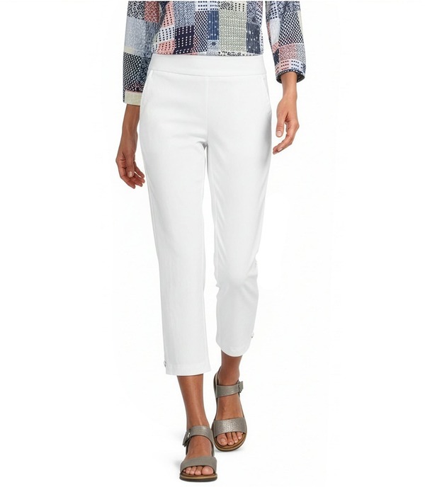 アリソン デイリー レディース ボトムス 心地好いズボン下 引っ切り無い プチ Allison Daley Petite Size Stretch Pull-On Straight Leg Cropants White 白いこと