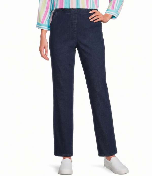 アリソン デイリー レディース ボトムス 心地好いズボン下 引っ切り無い プチ ジーンズ Allison Daley Petite Size Straight Leg Stretch Denim Pull-On Pants Dark Indigo インディゴ