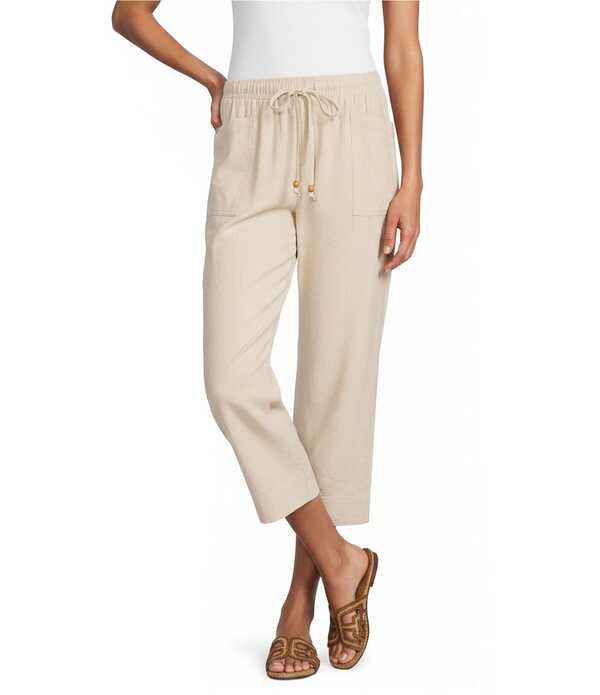 酉の方角刎ね上がる レディース ボトムス 心地好いズボン下 プチ リネン Westbound Petite Size Solid Linen Blend Pull On Cropants Natural