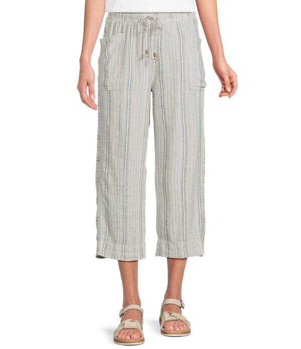 酉の方角刎ね上がる レディース ボトムス 心地好いズボン下 プチ リネン Westbound Petite Size Pull On Linen-Blend Cropants Neutral Multi Stripe マルチ色つや