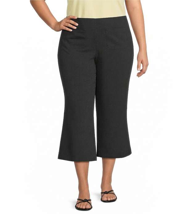 インベストメンツ レディース ボトムス 心地好いズボン下 ワイドレッグ つけ加える大きさ Investments Plusize the PARK AVE fit Elite Stretch Wide Leg Cropants Black 黒いこと