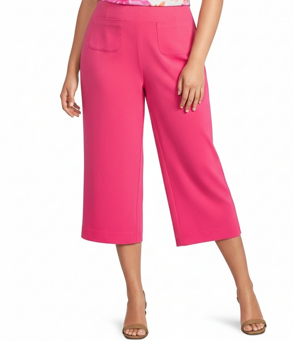 インベストメンツ レディース ボトムス 心地好いズボン下 ワイドレッグ つけ加える大きさ Investments Plusize the PARK AVE fit Elite Stretch Wide Leg Cropants Magenta マゼンタ