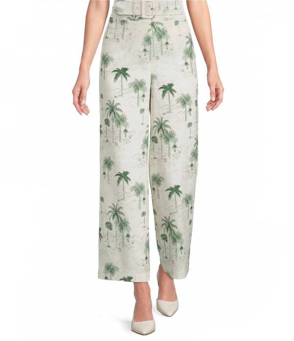 プレストンアンドヨーク レディース ボトムス 心地よいズボン下 ワイドレッグ 刷り上げる リネン Preston \u0026 York Cassia Printed Stretch Linen Wide Leg Pants Jungle