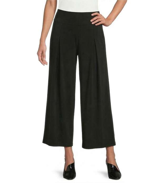 アイシーコレクション レディース ボトムス 心地よいズボン下 ワイドレッグ 筋目 編み物 ICollection Knit Pleated Wide Leg Pull-On Pants Black 黒いこと