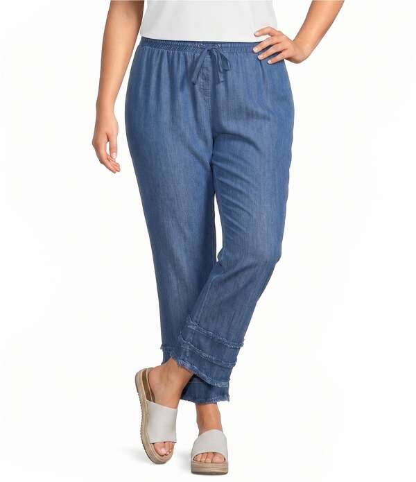 マルチプルズ レディース ボトムス カジュアルパンツ プラスサイズ Multiples Plusize Drawstring Elastic Waist Pull-On Cropants Medium Indigo インディゴ|ReVida 店