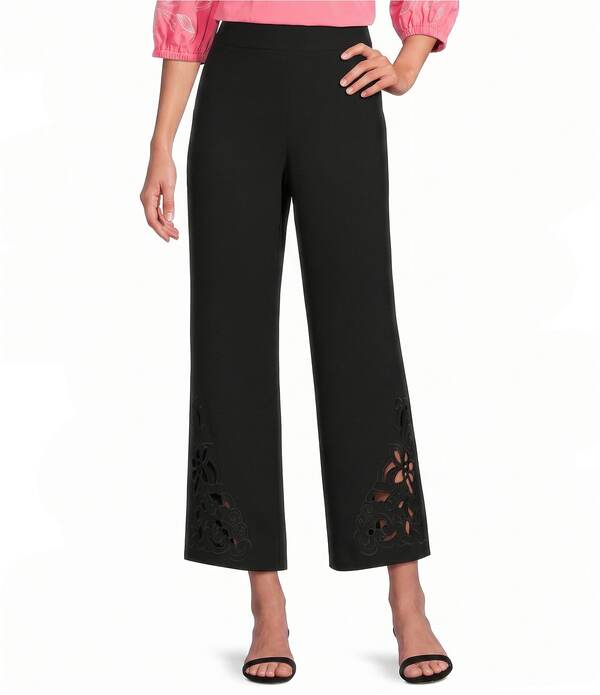 インベストメンツ レディース ボトムス カジュアルパンツ ワイドレッグ カットアウト Investments Wide Leg Embroidery Cut Out Cropants Black ブラック｜ReVida 店 15,735円