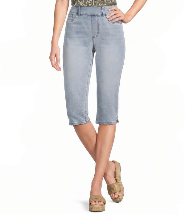 酉の方角刎ね上がる レディース ボトムス 心地好いズボン下 旗がしら Westbound High Rise Pull On Crop Capri Pants Light Blue Boho 青み