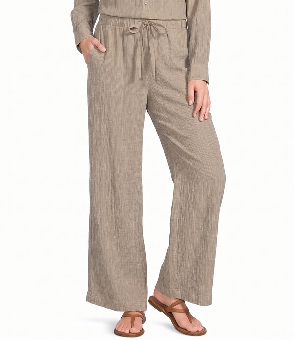 エイリーンフィッシャー レディース ボトムス 心地好いズボン下 アンクル リネン Eileen Fisher Puckered Organic Linen Stripe Drawstring Wide Ankle Pants Wheat 縞模様