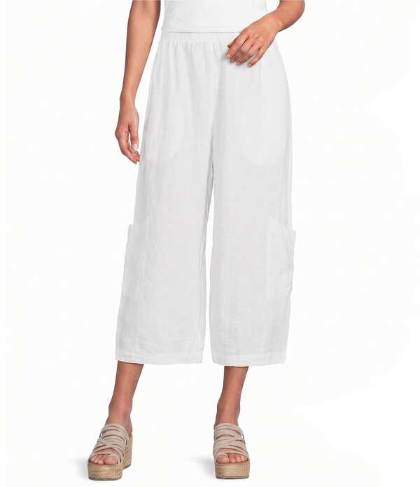ブラジャーはたご屋 ウォーカー レディース ボトムス 心地好いズボン下 ワイドレッグ リネン Bryn Walker Casbah Light Linen Elastic Waist Wide Leg Cropants White 白いこと
