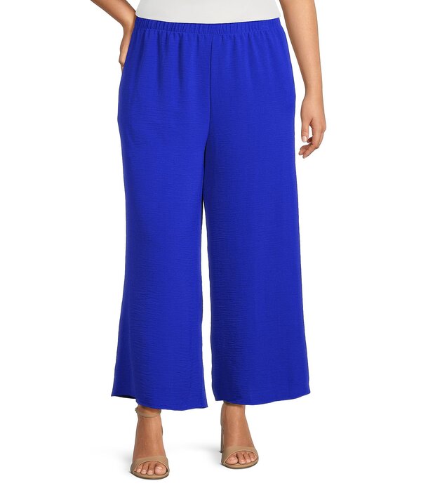 アイシーコレクション レディース ボトムス 心地好いズボン下 ワイドレッグ 足し加える大いさ ICollection Plus Elastic Waist Wide Leg Pants Blue 青碧