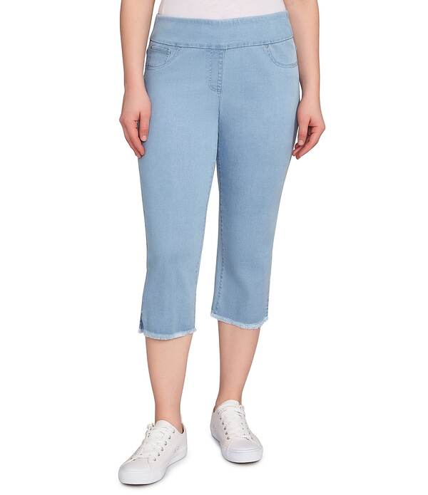 ルビーアールディー レディース ボトムス 心地好いズボン下 ジーンズ フリンジ Ruby Rd. Relaxed Fringe Hem Pull-On Denim Pants Light Blue 青碧