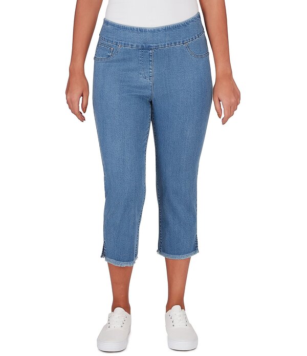 ルビーアールディー レディース ボトムス カジュアルパンツ デニム フリンジ Ruby Rd. Relaxed Fringe Hem Pull-On Denim Pants Medium Blue ブルー|ReVida 店