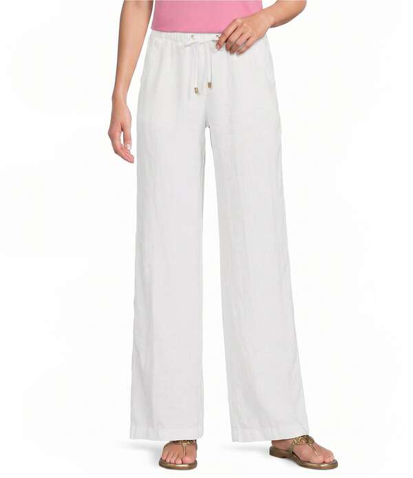 リリーピュリッツァー レディース ボトムス 心地よいズボン下 ワイドレッグ リネン Lilly Pulitzer Brawley Linen Mid-Rise Wide Leg Pants Resort White 白いこと
