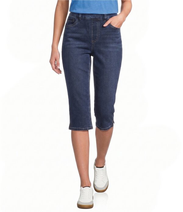 酉の方角刎ね上がる レディース ボトムス 心地好いズボン下 プチ 旗がしら Westbound Petite Size High Rise Pull-On Crop Capri Pants Dark Stone Wash 石ころ