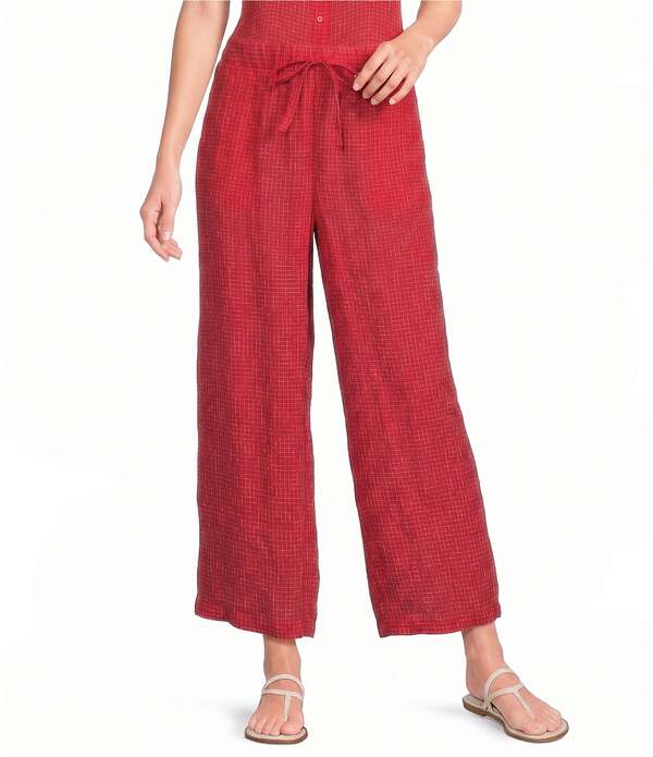 エイリーンフィッシャー レディース ボトムス 心地好いズボン下 アンクル リネン Eileen Fisher Puckered Organic Linen Grid Elastic Waist Wide Ankle Pants Grendaine