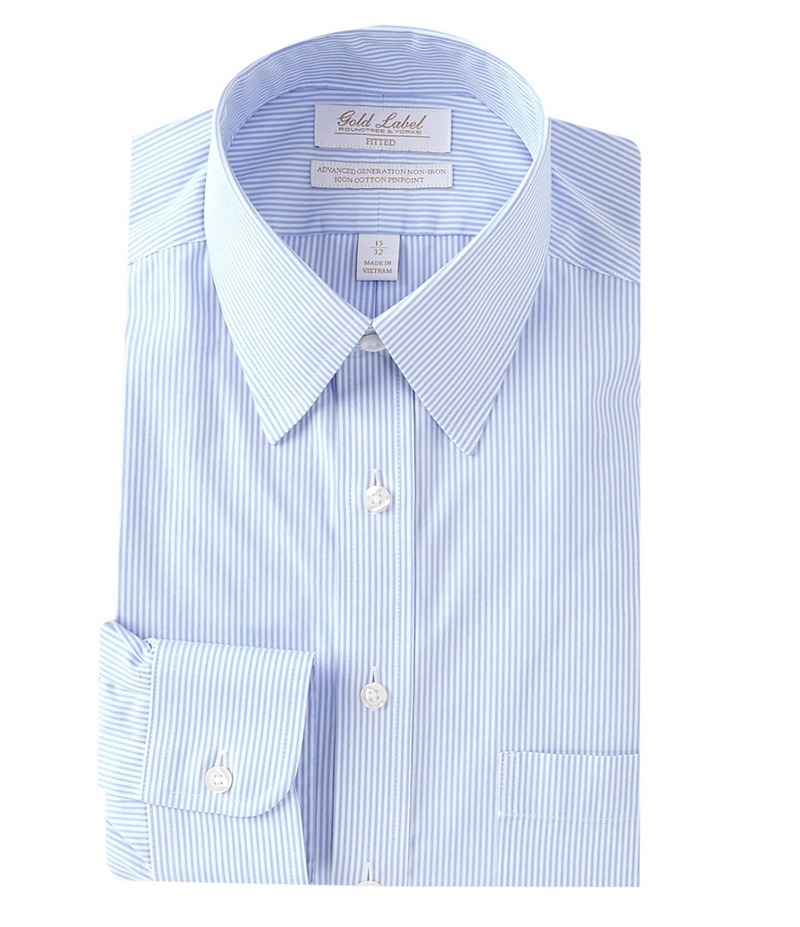 ラウンドトゥリーアンドヨーク メンズ トップス シャツ Gold Label Roundtree & Yorke Fitted Non-Iron Point Collar Striped Dress Shirt Blue/White ホワイト
