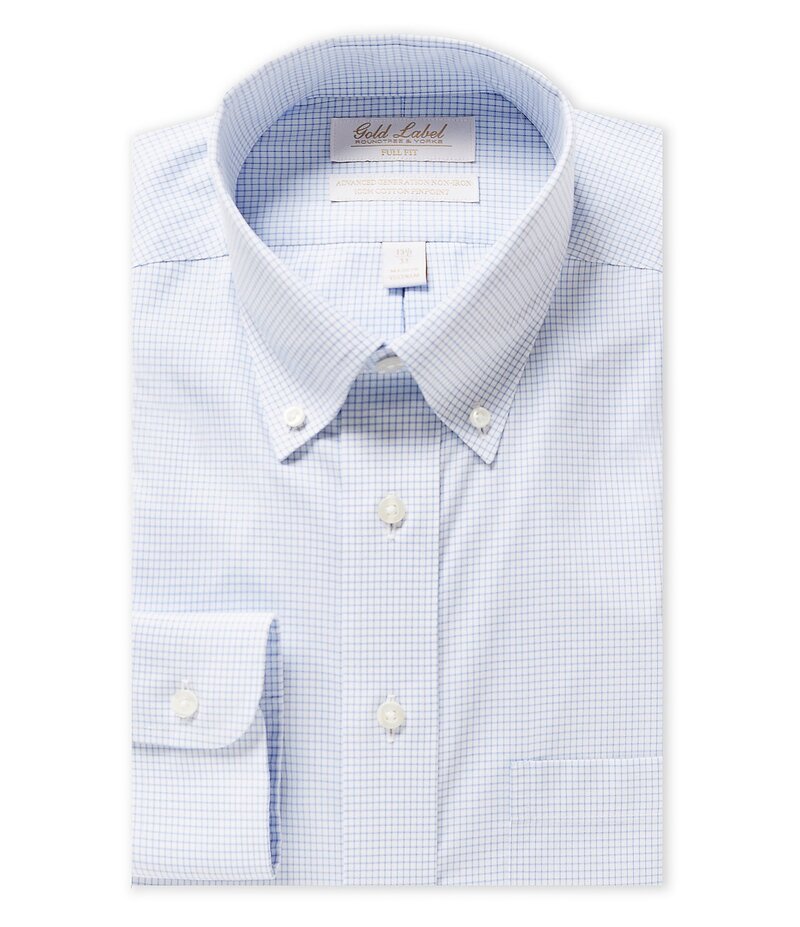 ラウンドトゥリーアンドヨーク メンズ トップス シャツ ダウン Gold Label Roundtree & Yorke Full-Fit Non-Iron Button-Down Collar Grid-Checked Dress Shirt Blue/White ホワイト