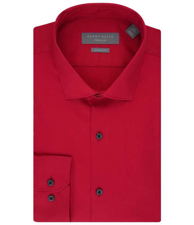 ペリーエリス メンズ トップス プルオーバー ティーシャツ Perry Ellis Classic Fit Spread Collar Premium Luxe Sateen Dress Shirt Red 赤いこと カジュアルシャツ-メンズファッション-トップス