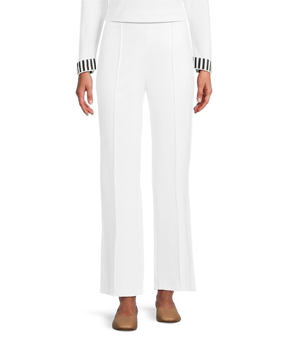 マルチプルズ レディース ボトムス 心地好いズボン下 アンクル Multiplesolid 4-Way Stretch Pontelastic No-Waist Pintuck Pull-On Ankle Pants White 白いこと