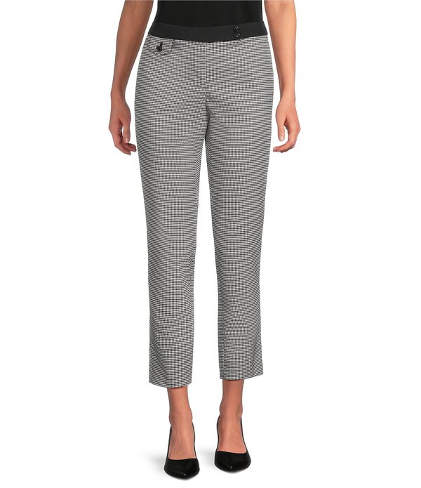 長い巻き毛 ラガーフェルド レディース ボトムス 心地好いズボン下 アンクル KARLAGERFELD PARIS Woven Checkered Anklength Pants Black/Soft white 白いこと