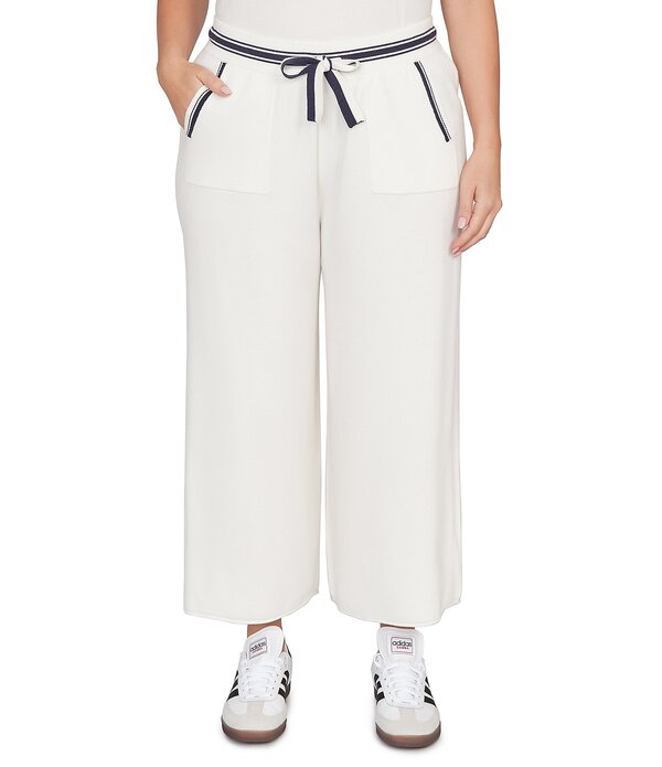 ルビーアールディー レディース ボトムス カジュアルパンツ ワイドレッグ プラスサイズ セーター コントラスト Ruby Rd. Plusize Wide Leg Contrastriped Trim Pull-On Sweater Pants Ivory アイボリー|ReVida 店