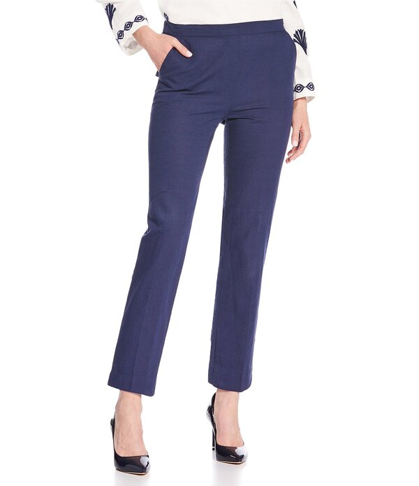 ジュードコーナリー レディース ボトムス 心地好いズボン下 綿織物 アンクル リネン Jude Connally Gayle Cotton Linen Blend Slim Straight Ankle Pants Navy/White 白いこと