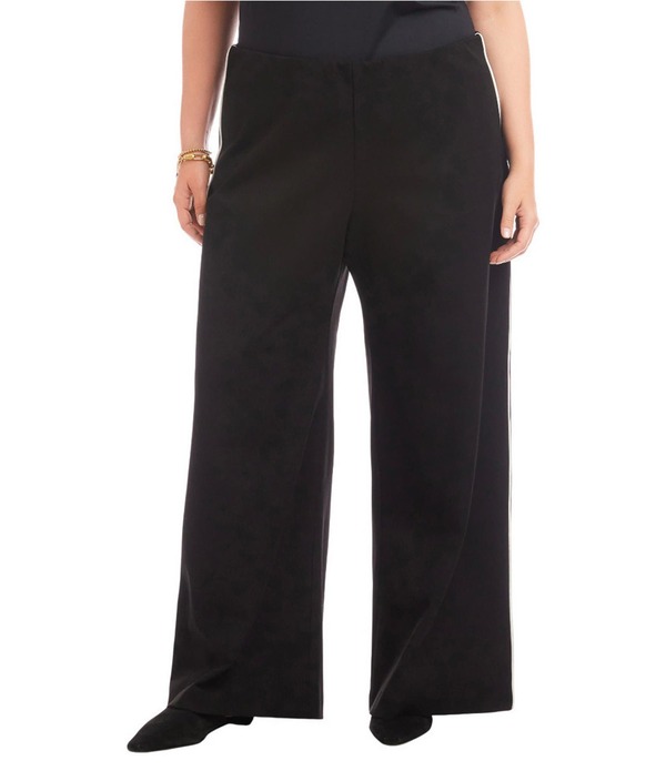 カレンケーン レディース ボトムス 心地よいズボン下 ワイドレッグ つけ加える大きさ 対照 Karen Kane Plusize Contrast Piped Wide Leg High Rise Pull-On Pants Black 黒いこと